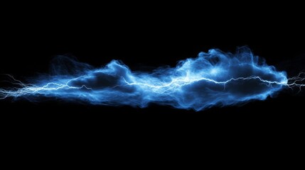 Fototapete - A vivid depiction of blue lightning-like effects against a black background, creating a dramatic and dynamic visual.