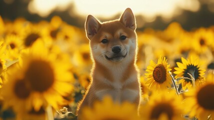 Canvas Print - Shiba Inu in Sunflowers.