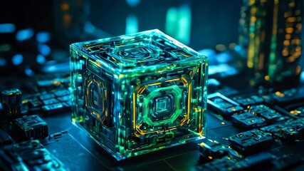 Poster - Technology abstract digital cube. Generic advanced technology concept.