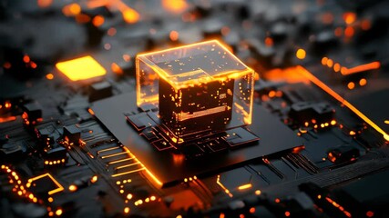 Aufkleber - abstract technology cube over a circuit board
