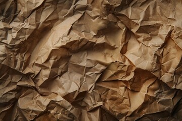 Image of Crumpled sheet of toned brown paper. Texture for background usage