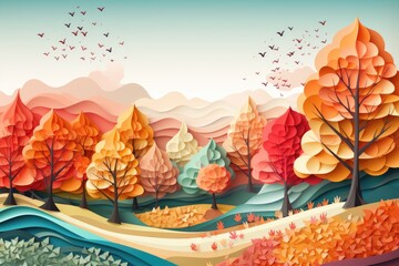 Wall Mural - beautiful autumn landscape in forest illustration