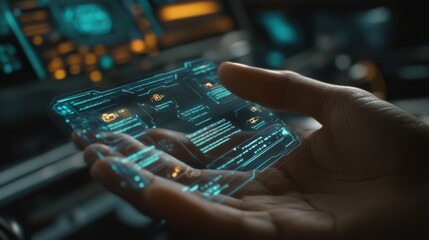 Poster - Glowing Holographic Interface in Hand