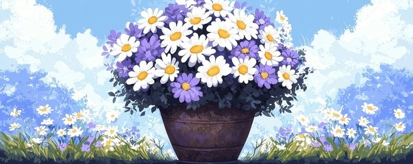 Canvas Print - White Daisies in a Pot.