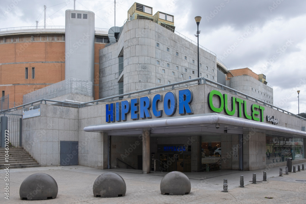 Bullfighting Building Madrid, Madrid - April 02, 2024: Corte Ingles, Hipercor outlet building ...