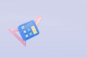 Poster - 3D Calculator device icon. Minimal Calculating machine, mathematic tool icon on isolated background. Budget management concept. Financial calculation of money. Tax time. Education of Math. 3D Render.