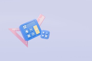 Poster - 3D Calculator device icon. Minimal Calculating machine, mathematic tool icon on isolated background. Budget management concept. Financial calculation of money. Tax time. Education of Math. 3D Render.