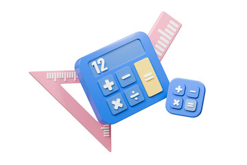 Poster - 3D Calculator device icon. Minimal Calculating machine, mathematic tool icon on isolated background. Budget management concept. Financial calculation of money. Tax time. Education of Math. 3D Render.