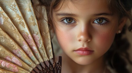 Poster - Close-up of a young Spanish girl with a flamenco fan