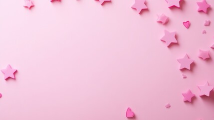 Poster - Photo of, Pink background with scattered stars and hearts for design, banner template