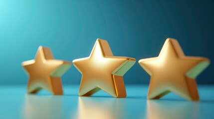 Poster - Three golden stars on a blue background, symbolizing a three-star rating, customer feedback, or achievement.
