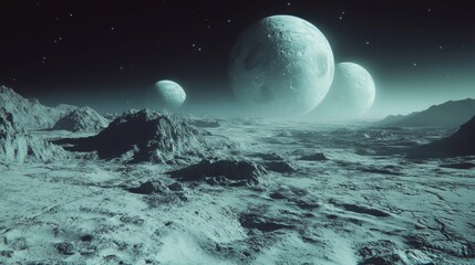 Wall Mural - an alien landscape with multiple moons.