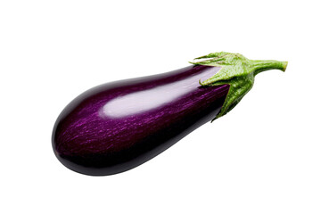 Wall Mural - A single eggplant, deep purple with a glossy surface, isolated on a clean transparent background, PNG file.