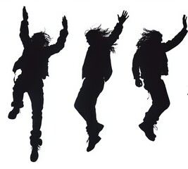 Silhouettes of a person jumping, showcasing dynamic movement and energy, set against a plain background.