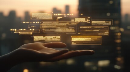 Poster - Futuristic Scene with Multiple Floating Holograms