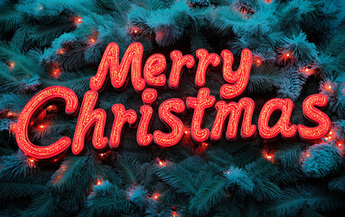 Merry Christmas greeting card. Merry Christmas lettering on tree branch for Christmas celebration.