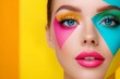 © Nataliia_Trushchenko - beautiful fun woman, pastel colors, makeup, beauty, shapes background,