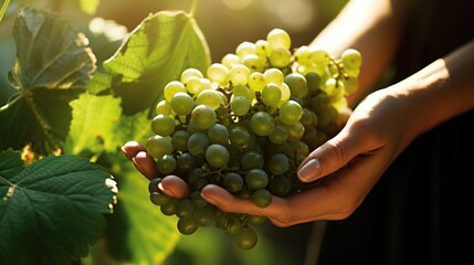 Holding hands with a bunch of green grapes