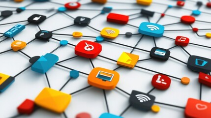Poster - Lively 3D Vector Illustration of Interconnected Icons