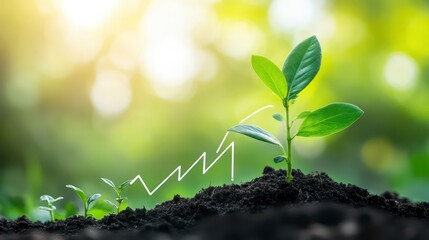 Aufkleber - A young plant growing in soil with a white line drawn on it resembling an upward arrow.