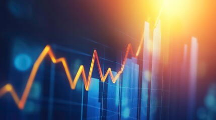 Aufkleber - A close-up shot of a bar graph showing growth with a line graph overlayed, with a bright light shining on the top of the chart.