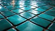 © nitnicha - Close-up of glossy teal tiles arranged on a surface, ideal for backgrounds or patterns.