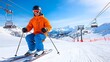 © nuiiko - A skier in an orange jacket navigates a snowy slope under a clear blue sky, with ski lifts in the background.