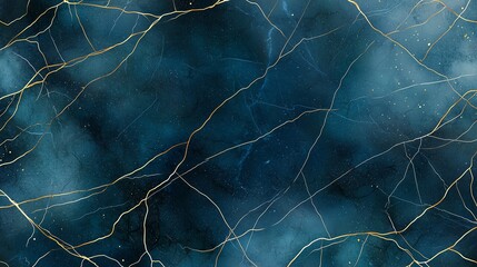 Poster - Elegant abstract blue marble background with gold veins, perfect for luxury designs and artistic projects. Vibrant and sophisticated texture.
