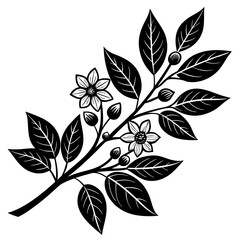 Sticker - small leaves of tree branches with flower silhouette vector illustration