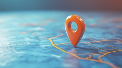 Poster - An orange location pin stands tall on a map with yellow lines, highlighting a specific location.