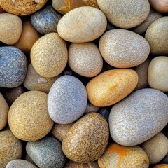 Smooth, Polished River Rocks, A Colorful Collection of Rounded Pebbles, Natural Stone Background