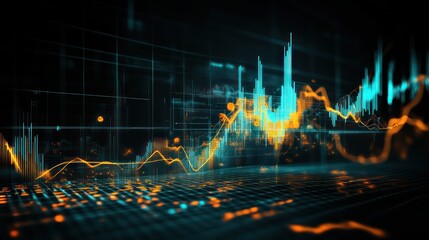 Poster - A digital representation of fluctuating data trends in a futuristic style.