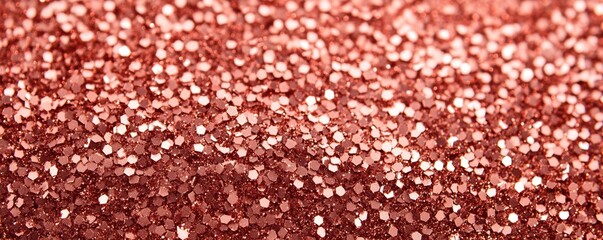 Shimmering rose gold glitter texture, sparkling particles on a blurred background.