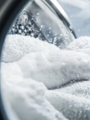 Aufkleber - The washing machine drum showcases soft white towels soaking in soapy water, preparing for a refreshing clean wash cycle. Generative AI
