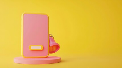 Aufkleber - Pink smartphone with a notification bell on a yellow background.