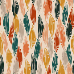 Wall Mural - Leaves seamless pattern. Leaf silhouettes with doodle textures. Vector illustration