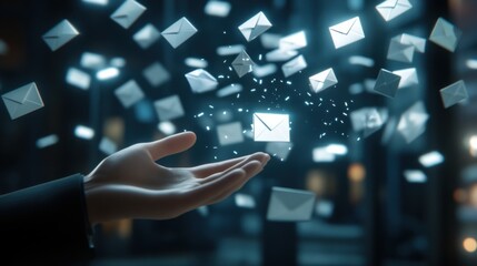 Poster - Holographic Email Notifications Floating in Air