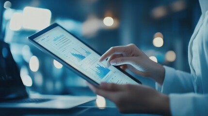 Poster - A person analyzing data on a tablet, showcasing charts and graphs for business insights.