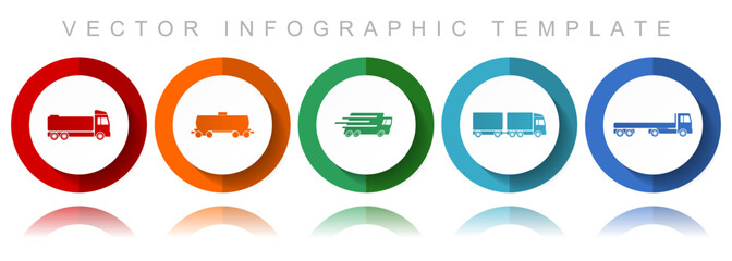 Fototapete - Transport vector icon collection, miscellaneous icons such as truck, cistern, wagon and delivery, flat design infographic template in eps 10