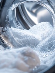Aufkleber - The washing machine drum is packed with white towels soaking in soapy water, indicating a laundry cycle in progress. Generative AI