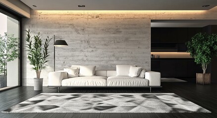 Modern interior of living room with sofa 3d render