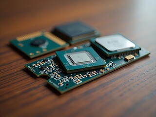 An image of a computer chips on a wooden background
