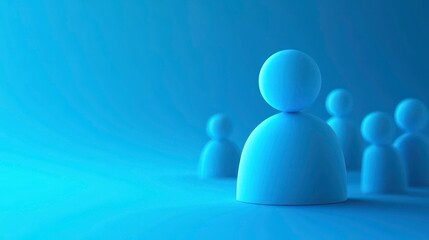 Poster - A group of blue 3D stylized people icons on a blue background.