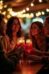 friends enjoy christmas drinks festive bar together special holiday evening friends