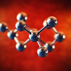 Poster - 3D Rendering of a Molecular Structure, Crystal Lattice, Scientific Concept, Red Illustrated Image