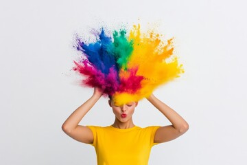 colors and feelings with a young woman white background