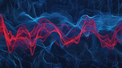 Aufkleber - Abstract visualization of sound waves in blue and red, illustrating dynamic movement and energy against a dark backdrop.