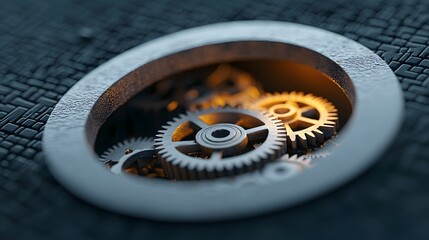 Aufkleber - Close up view of the intricate gears and mechanisms within a secure keyhole highlighted by a warm glowing bokeh effect symbolizing the inner workings of technology access and industrial precision