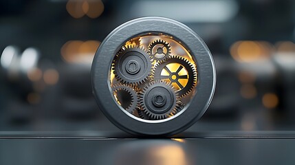 Poster - Close up image of an intricate keyhole revealing detailed gears and mechanisms inside bathed in a warm glowing light and surrounded by a beautiful bokeh effect representing the concepts of security