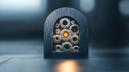 Poster - Keyhole with intricate gears visible inside glowing warmly with a soft bokeh background symbolizing the unlocking of technology and precise mechanics